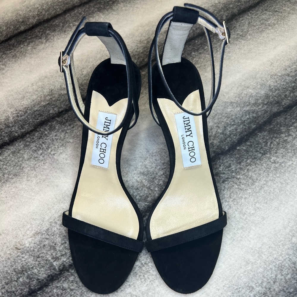 { Jimmy Choo } Minny 85 mm Black Suede Sandals Heels - Picture 3 of 12